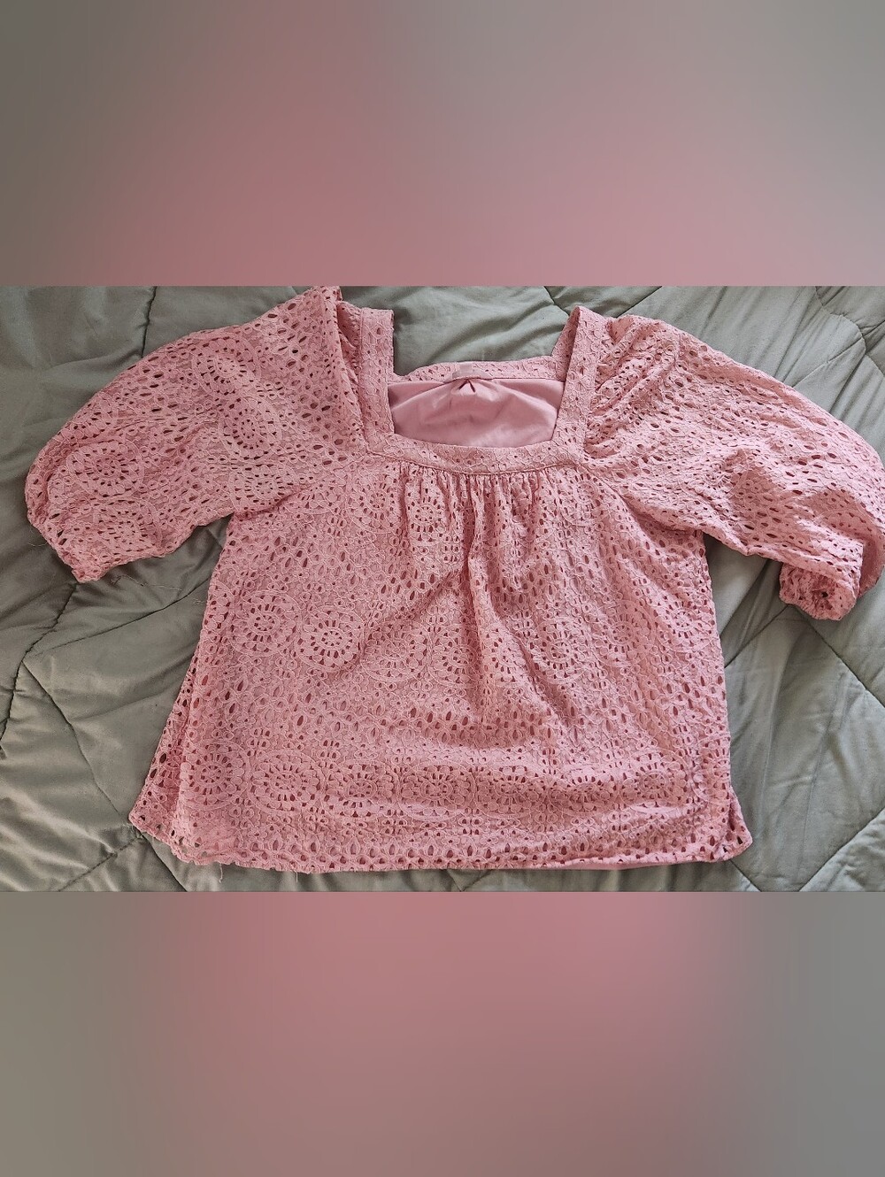 Womens Pink Lace Square-Neck Top